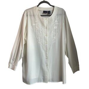 VTG Laura Scott Woman 22W Cream Embroidered Button-Front Tunic Blouse